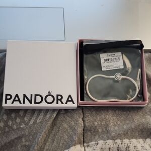NWT! Pandora Moments Silver Bracelet w/Sparkling Pave Charm in Box;Size:7.5